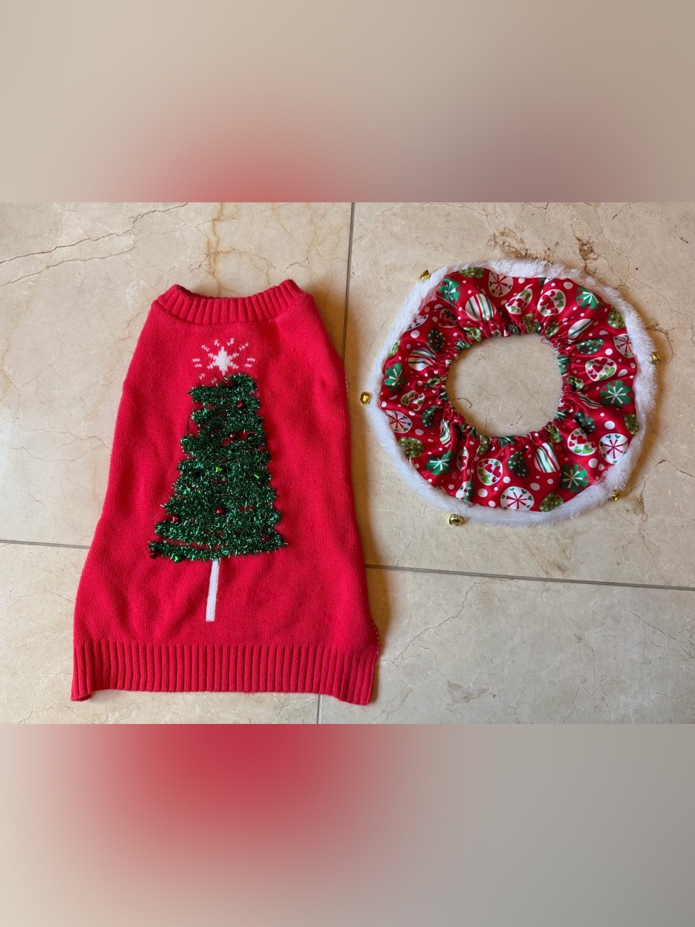 Christmas dog sweater medium W/ Bells And Christmas Collar With Bells